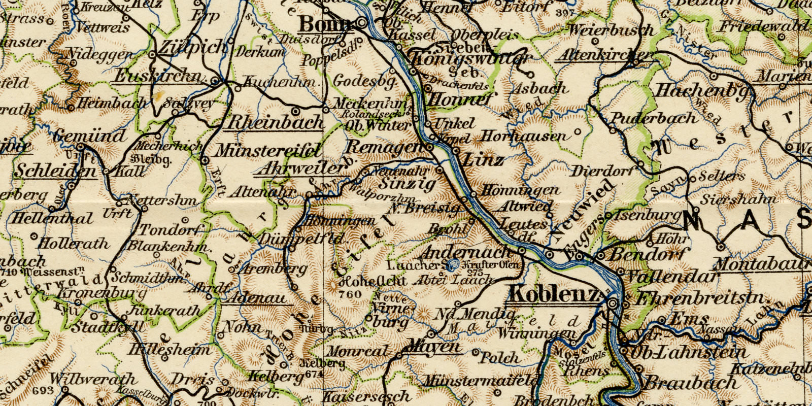 Rheinprovinz ca 1898 historische Karte Lithographie