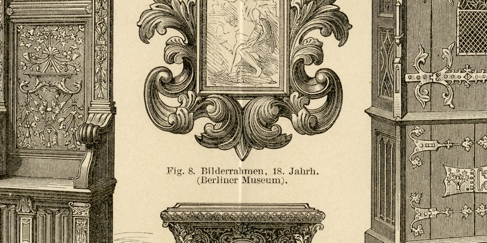 Möbel Kunsttischlerei ca 1896 historische Bildtafel Holzstich