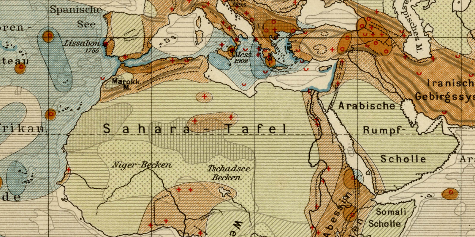 Welt Verbreitung Erdbeben und Seebeben ca 1926 historische Karte Lithographie