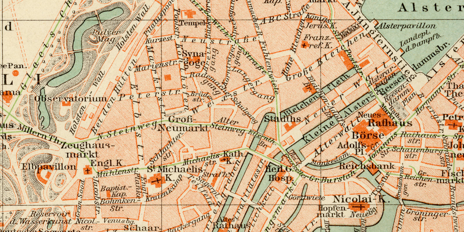 Hamburg Altona ca 1895 historischer Stadtplan Lithographie