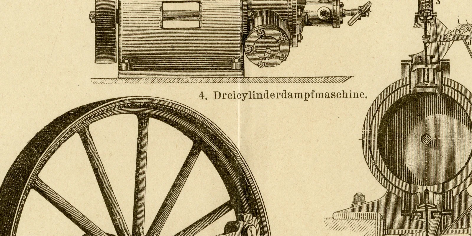 Dampfmaschinen II ca 1883 historische Grafik Holzstich