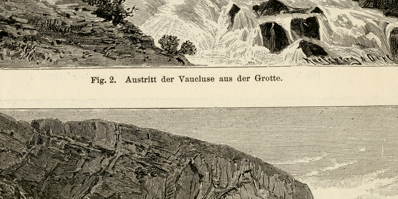 Quellen I - II ca 1896 historische Bildtafel Holzstich