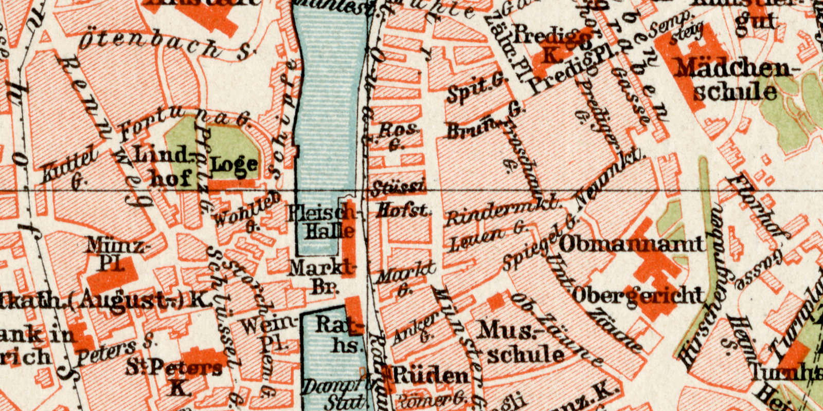Zürich historischer Stadtplan Karte Lithographie ca 1898