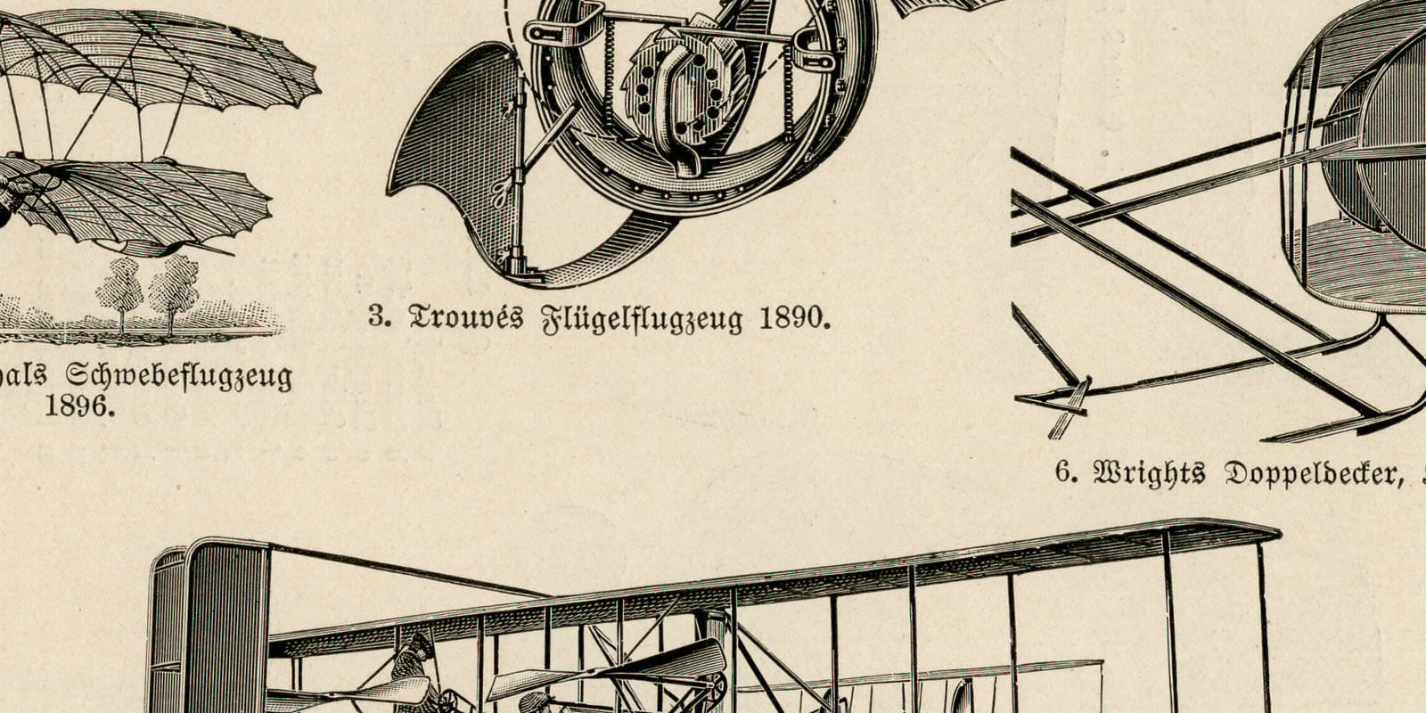 Flugzeuge I - II ca 1926 historische Bildtafel Holzstich