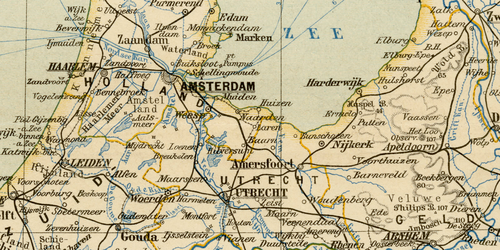 Niederlande ca 1896 historische Karte Lithographie