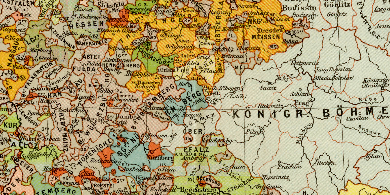 Deutschland beim Tode Kaiser Karls IV 1378 ca 1894 historische Karte Lithographie