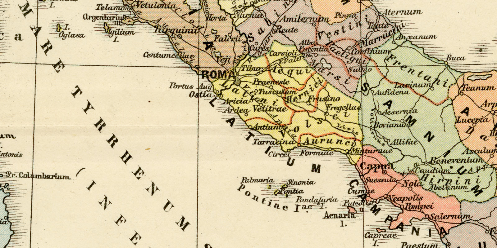 Italien bis in die Zeit des Kaisers Augustus ca 1895 historische Karte Lithographie