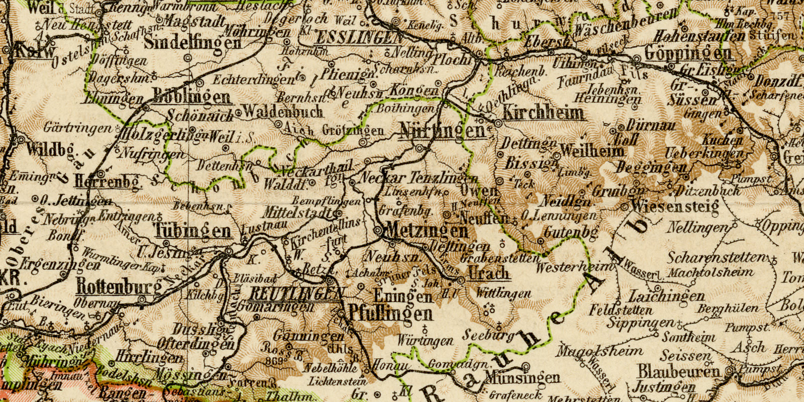 Württemberg und Hohenzollern ca 1897 historische Karte Lithographie