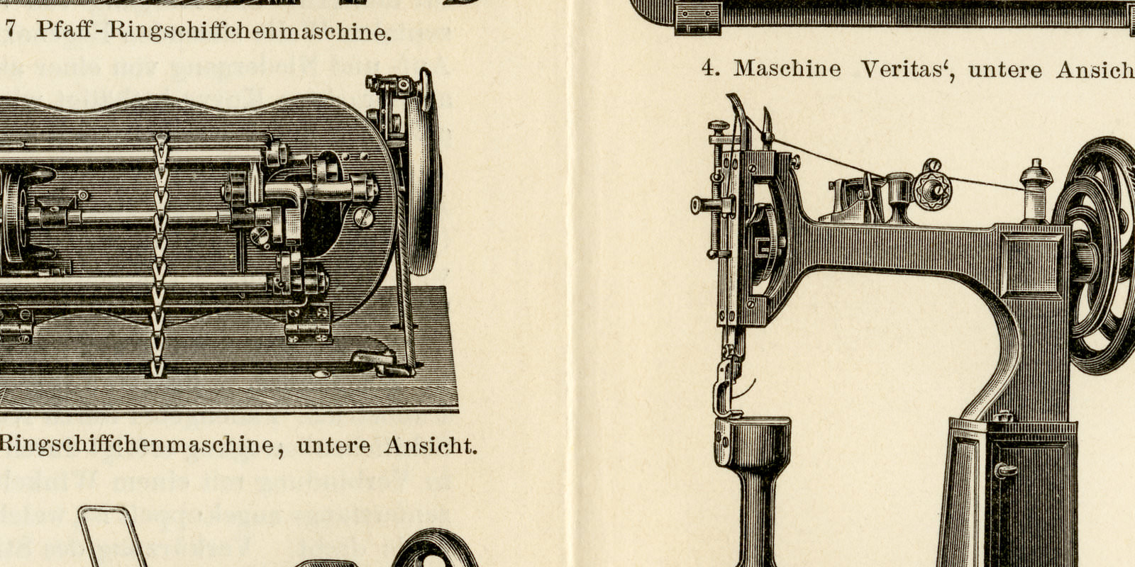 Nähmaschinen ca 1896 historische Bildtafel Holzstich