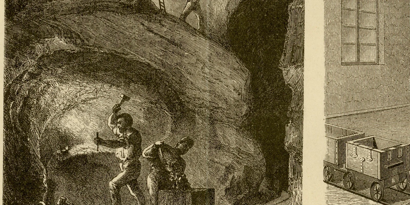 Bergbau II ca 1882 historische Grafik Holzstich