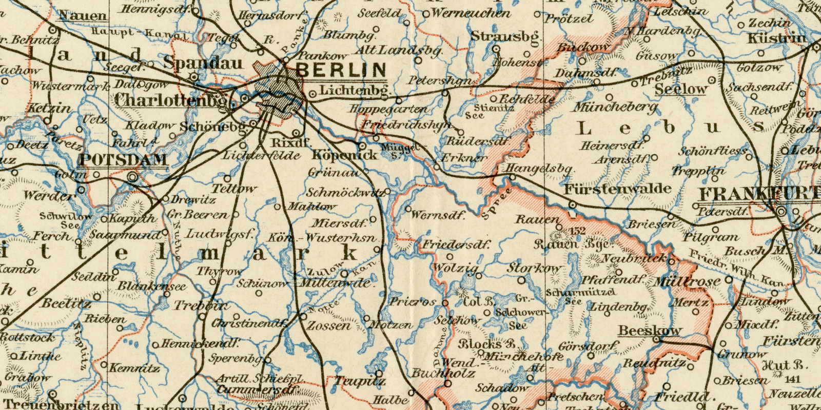 Brandenburg ca 1895 historische Karte Lithographie