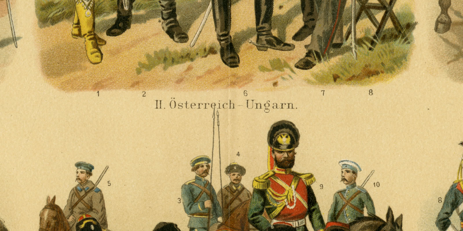 Reiterei ca 1896 historische Bildtafel Chromolithographie