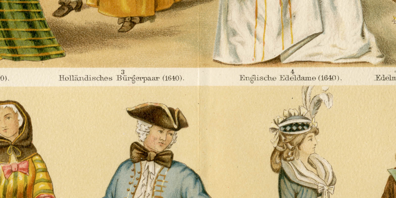 Kostüme III 17 bis 19 Jhr ca 1895 historische Bildtafel Chromolithographie