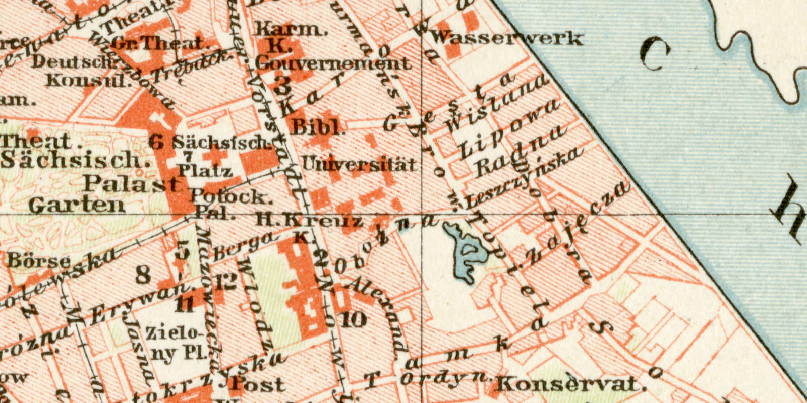 Warschau historischer Stadtplan Karte Lithographie ca 1900
