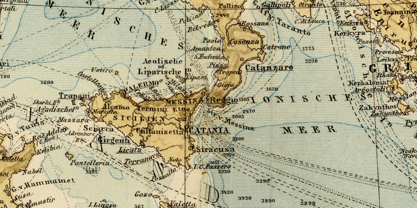 Mittelländisches Meer ca 1885 historische Karte Lithographie