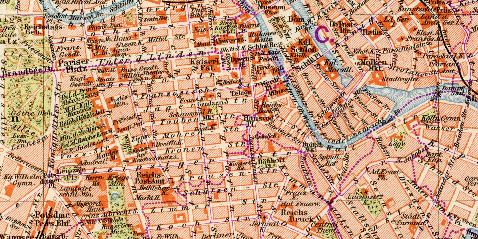 Berlin ca 1900 historischer Stadtplan Lithographie
