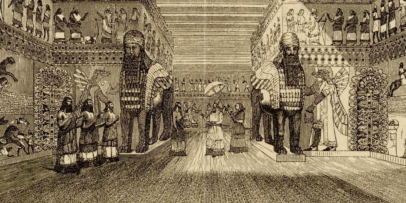 Assyrische Altertümer ca 1882 historische Grafik Holzstich