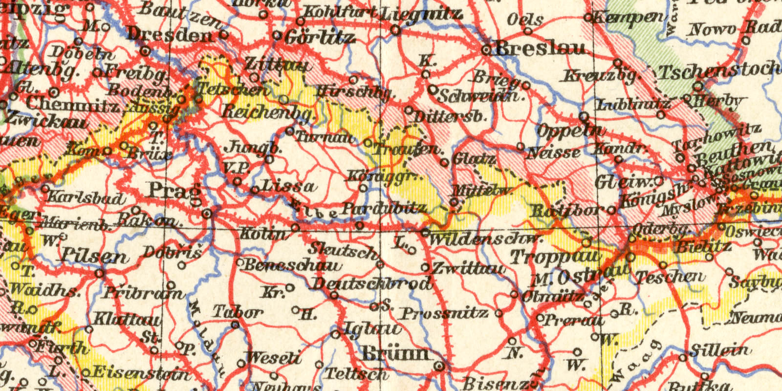 Verkehrskarte von Mitteleuropa historische Landkarte Lithographie ca 1907