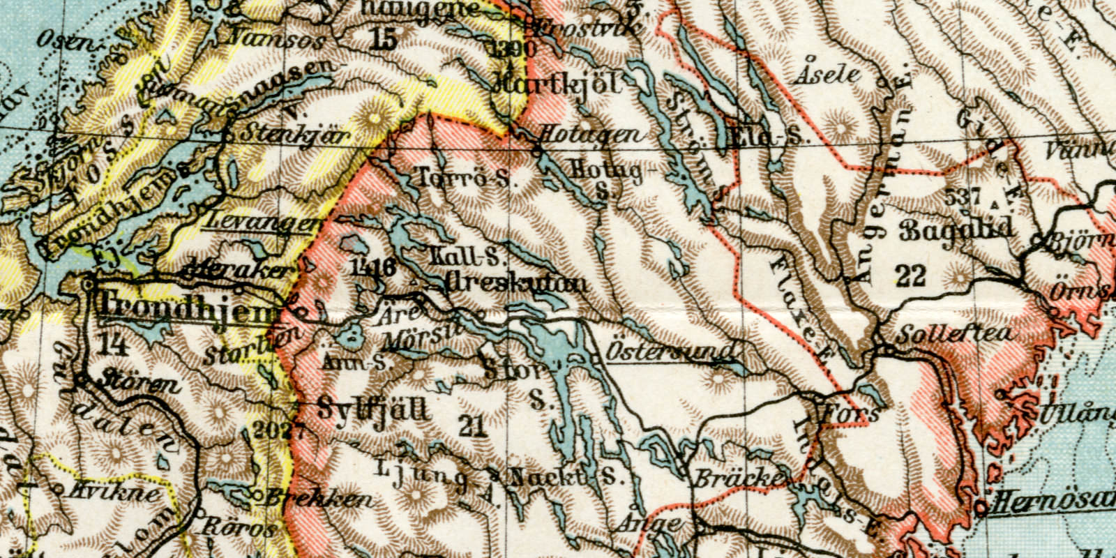 Schweden & Norwegen historische Landkarte Lithographie ca 1907