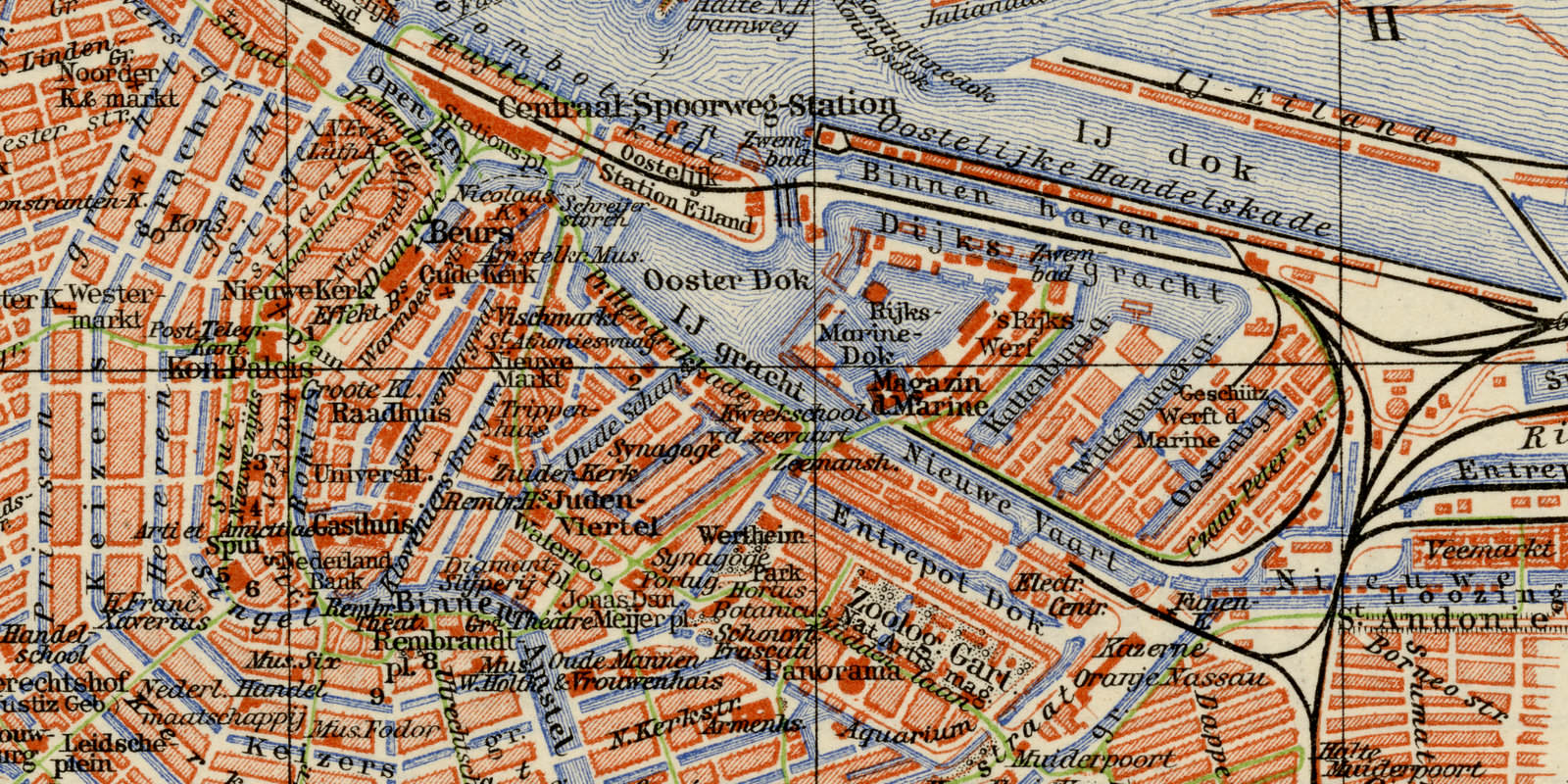Amsterdam ca 1924 historische Karte Lithographie
