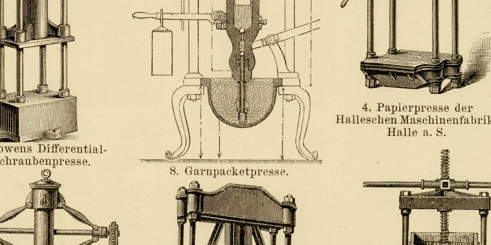 Pressen ca 1886 historische Grafik Holzstich