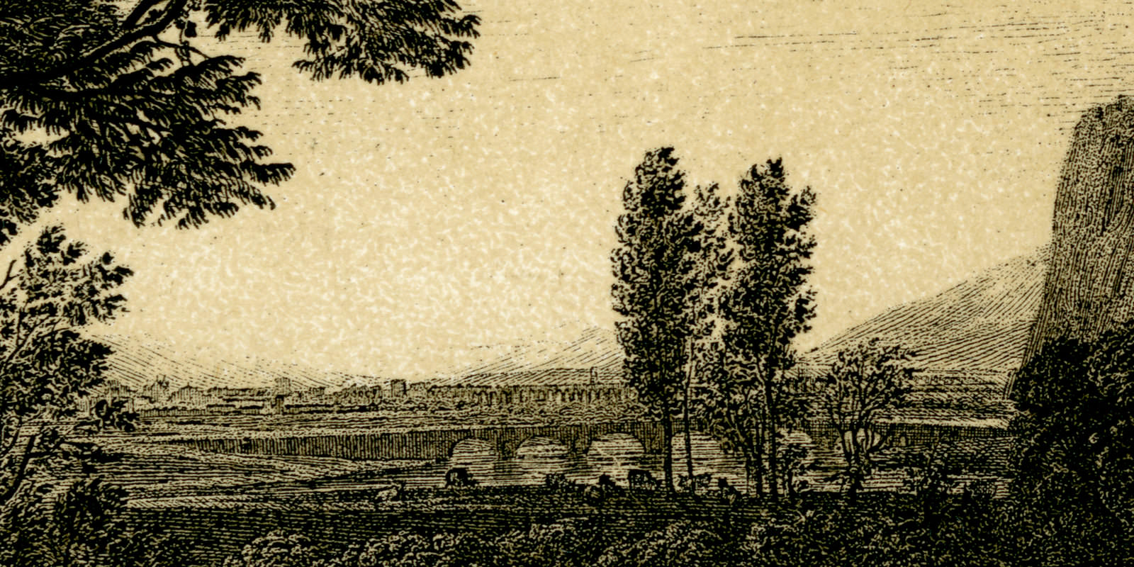 Landschaft von Claude Lorrain historische Bildtafel Holzstich ca 1892