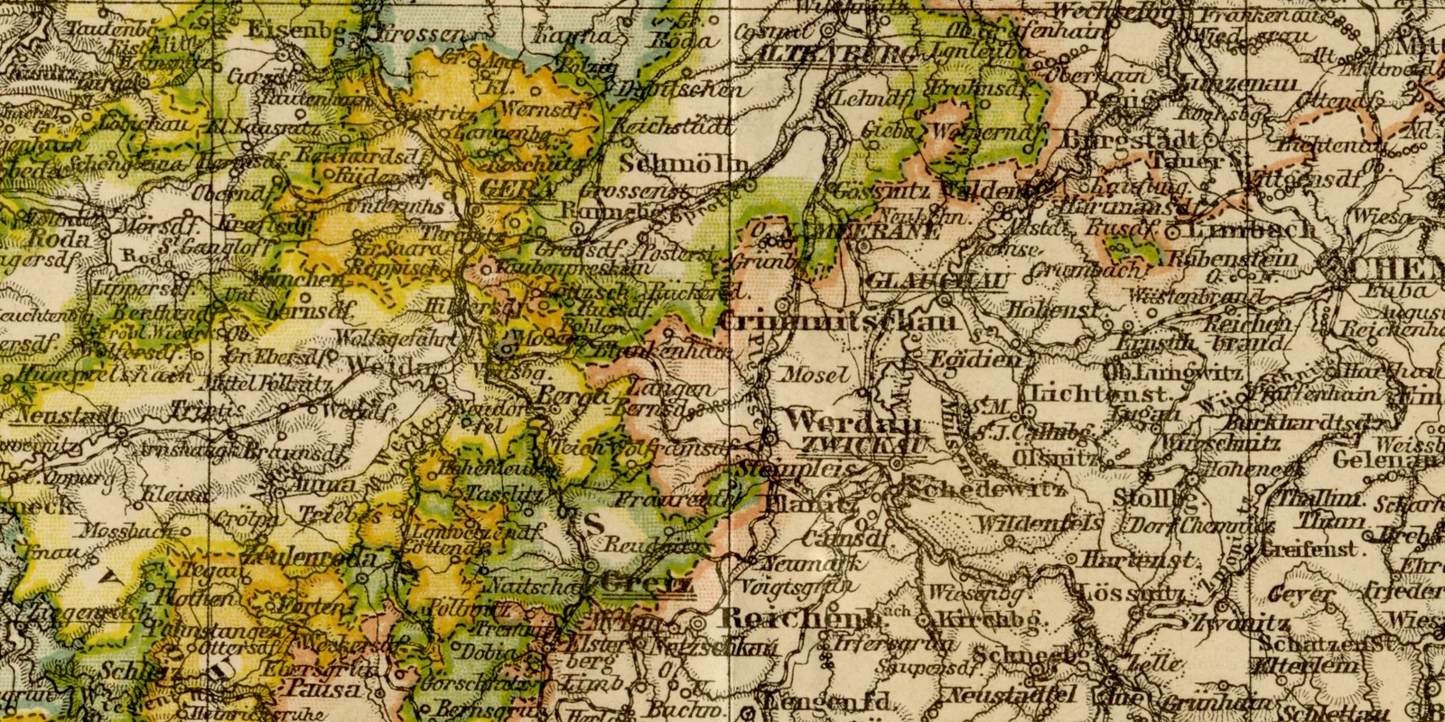 Sachsen und Thüringen ca 1886 historische Karte Lithographie