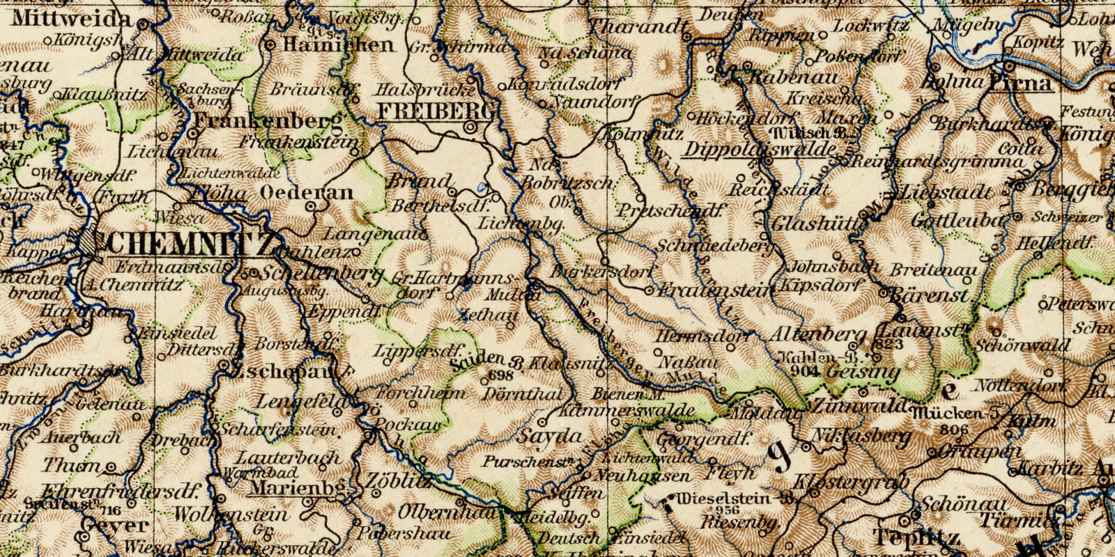 Königreich Sachsen ca 1899 historische Karte Lithographie