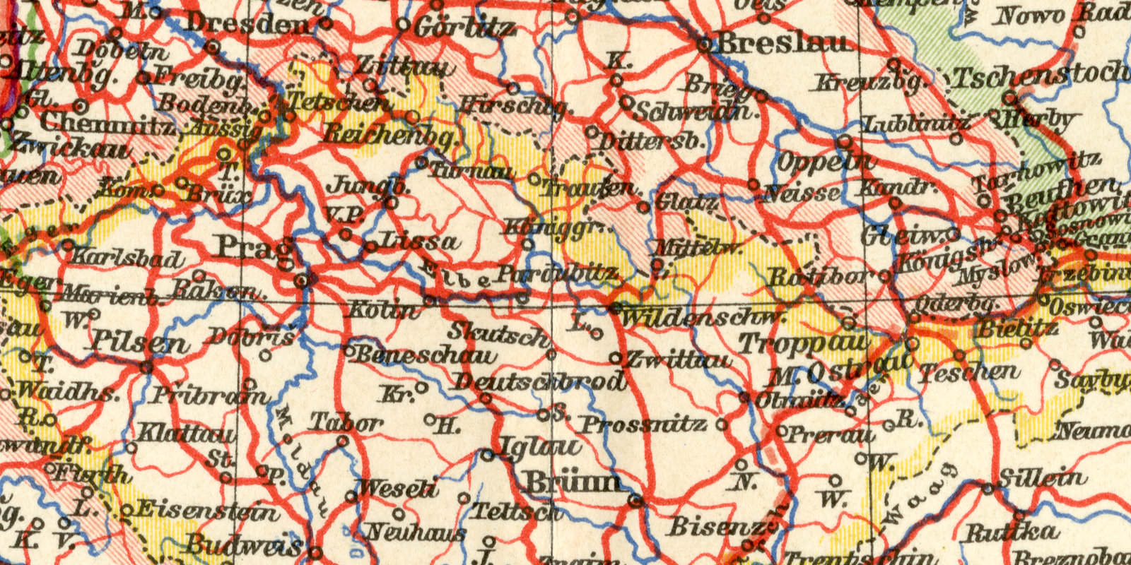 Verkehrskarte von Mitteleuropa historische Landkarte Lithographie ca 1911