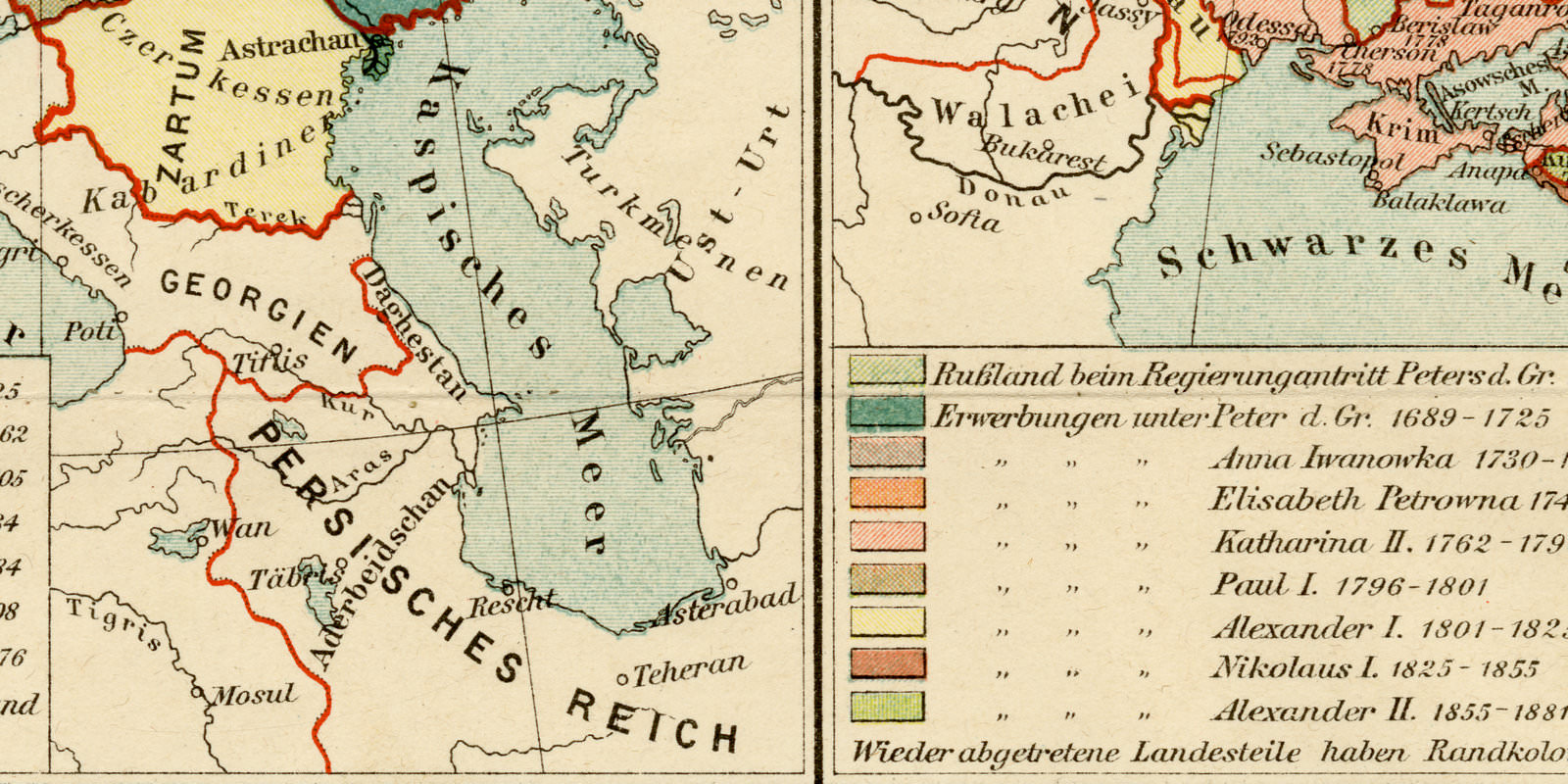 Karten zur Geschichte des Russischen Reiches ca 1896 historische Karte Lithographie