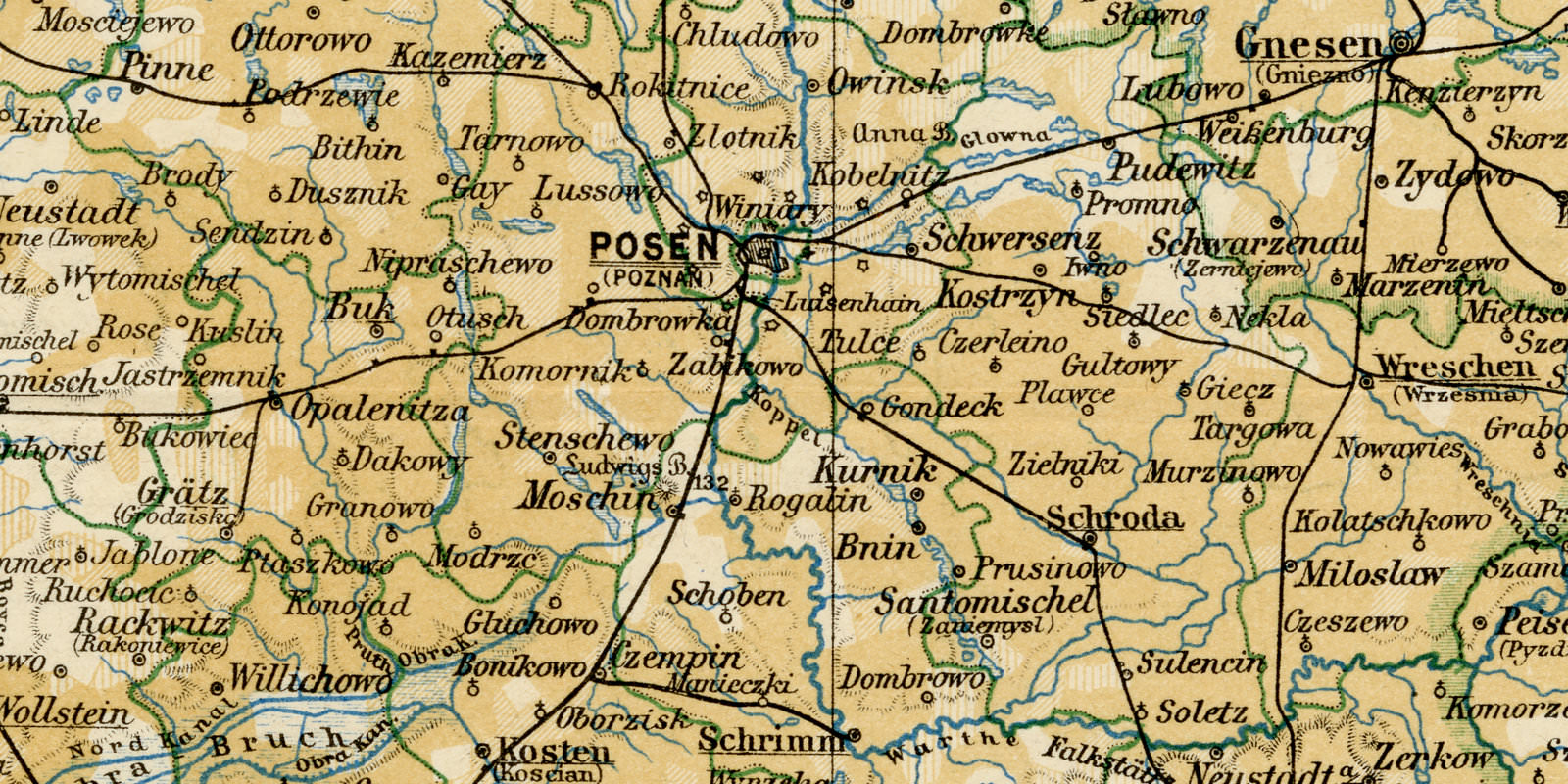 Posen ca 1896 historische Karte Lithographie
