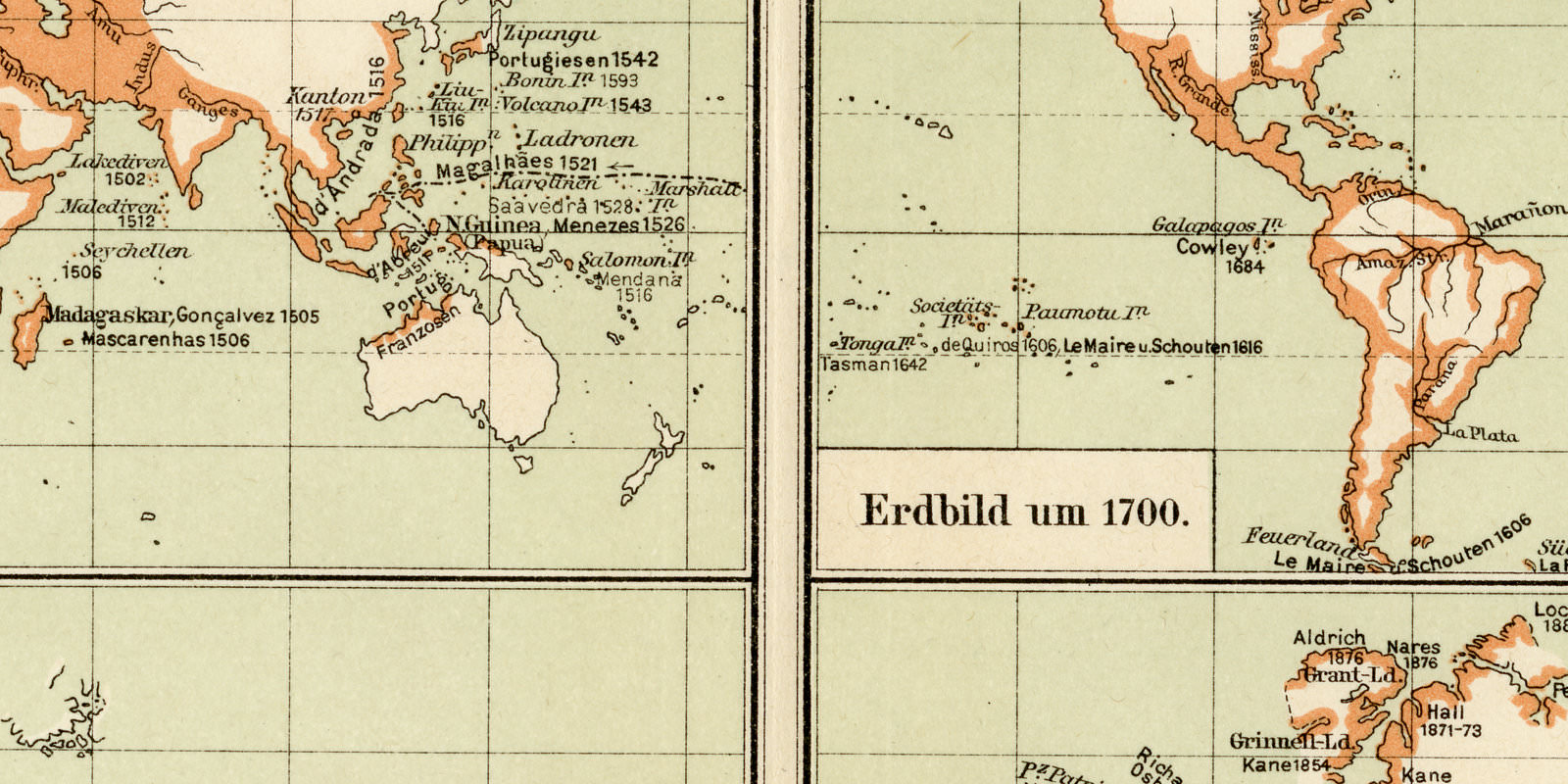 Karten zur Geschichte der Erdkunde II ca 1893 historische Karte Lithographie