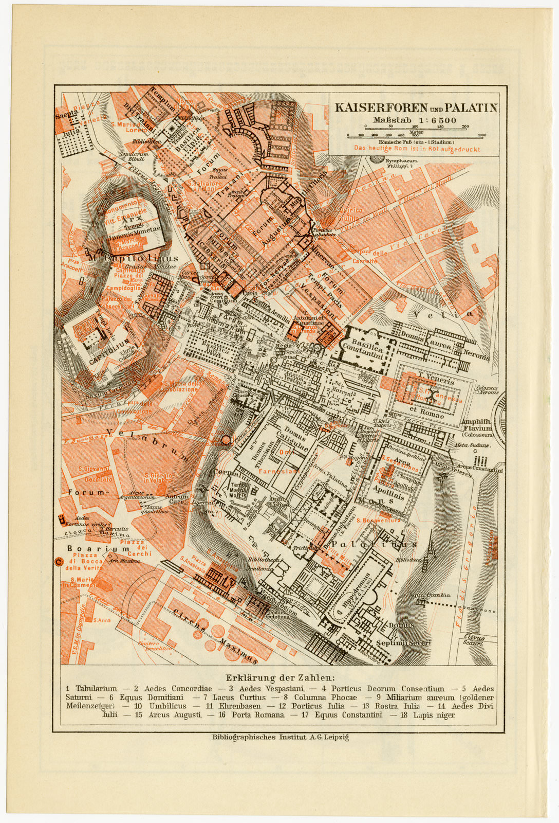 Altes Rom - Kaiserforen und Palatin ca 1929 historische Karte Lithographie