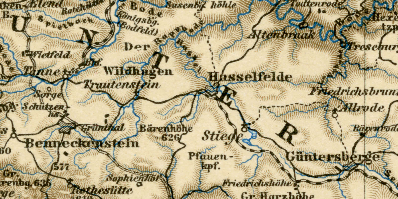 Harz historische Landkarte Lithographie ca 1897