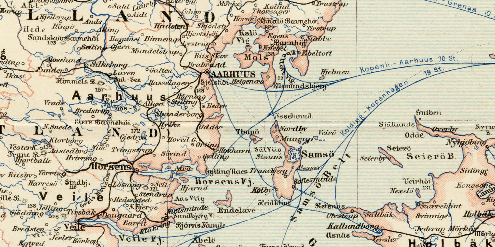 Dänemark ca 1898 historische Karte Lithographie