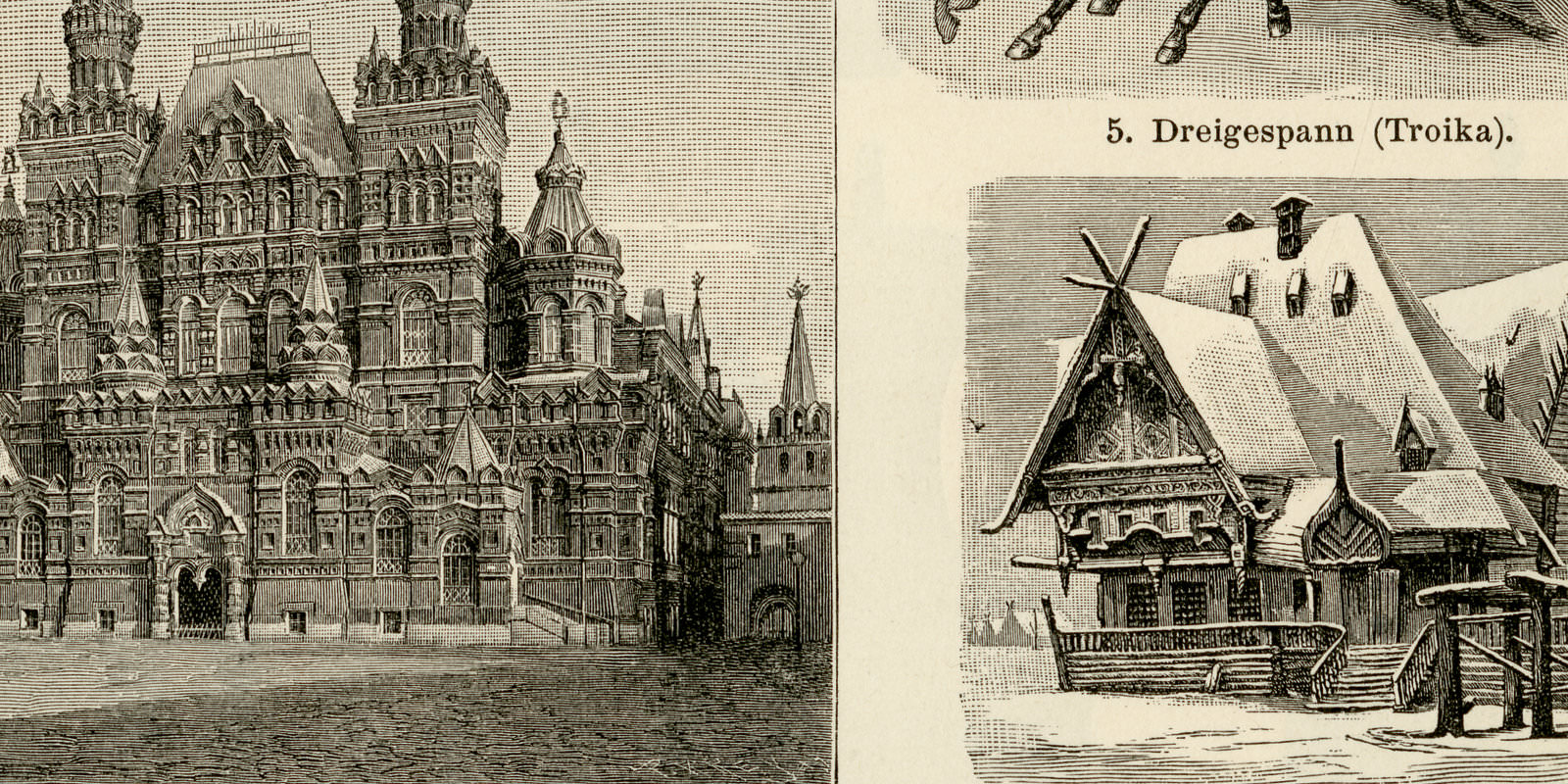 Russische Kultur I - II ca 1896 historische Bildtafel Holzstich