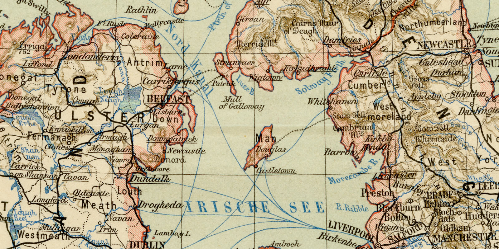 Großbritannien ca 1894 historische Karte Lithographie