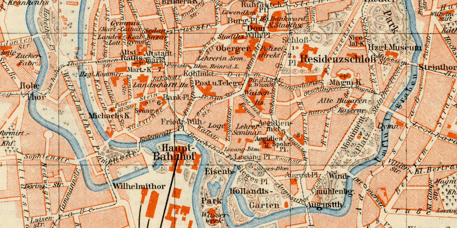 Braunschweig ca 1901 historischer Stadtplan Lithographie