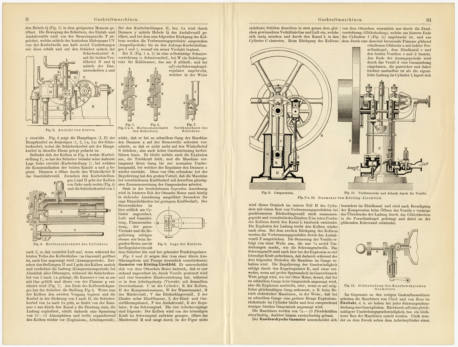 Gaskraftmaschinen ca 1894 historische Bildtafel Holzstich