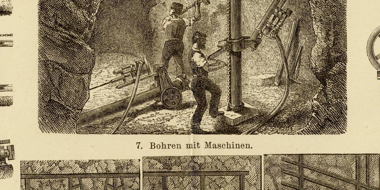 Bergbau I ca 1882 historische Grafik Holzstich