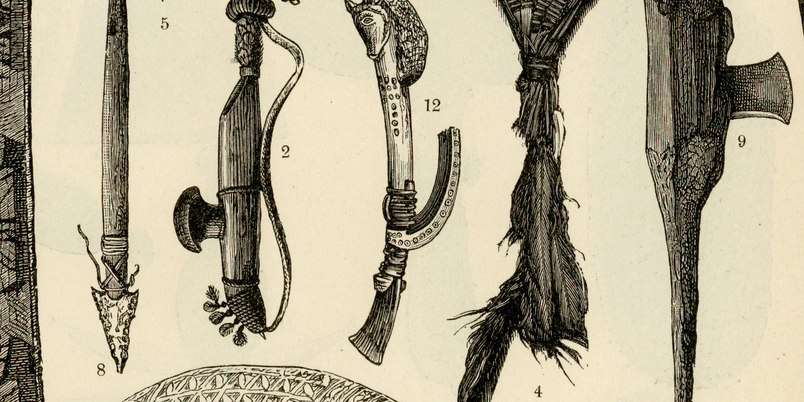 Indianische Kultur II - III ca 1895 historische Bildtafel Holzstich