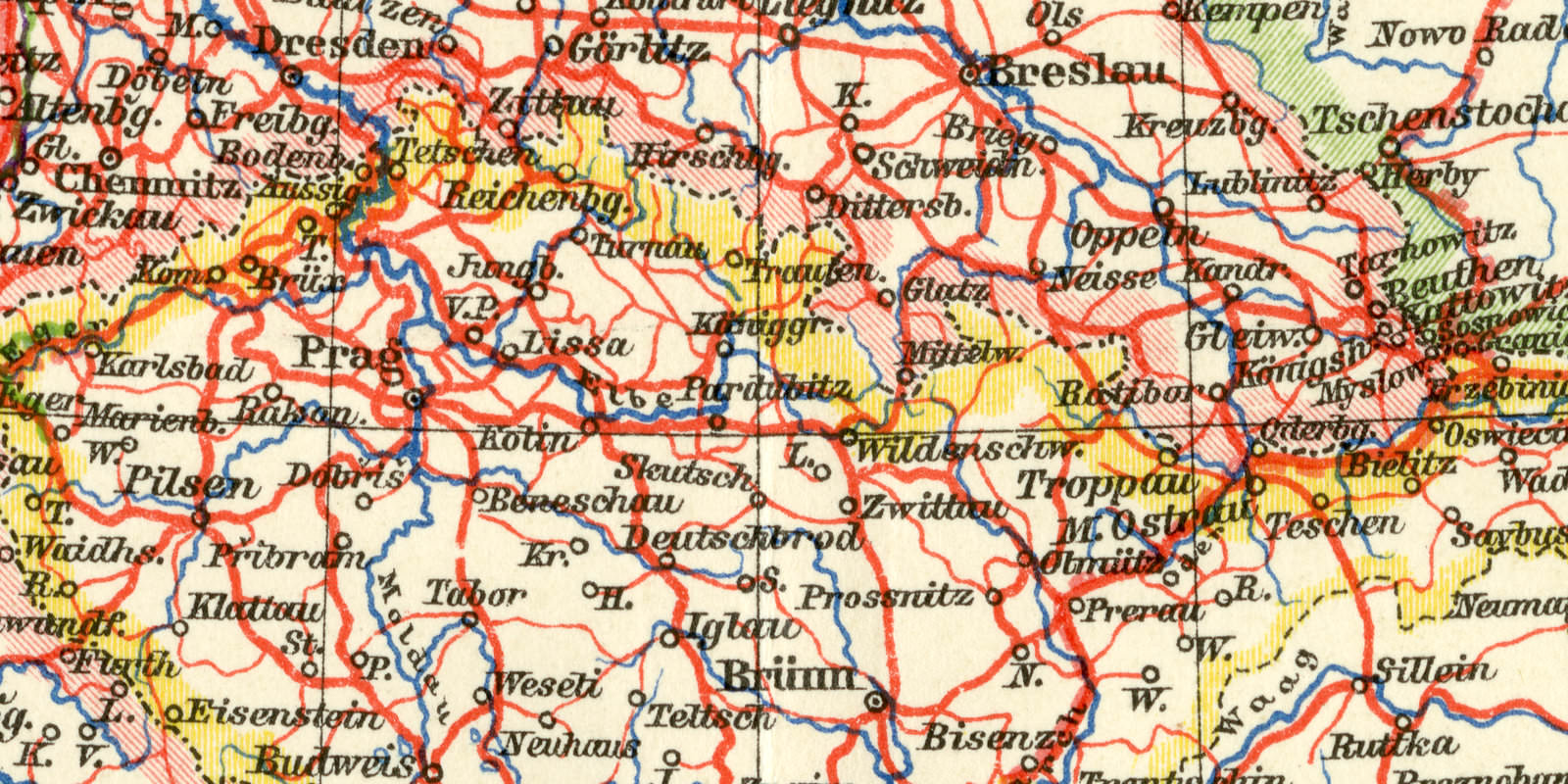 Verkehrskarte von Mitteleuropa historische Landkarte Lithographie ca 1912