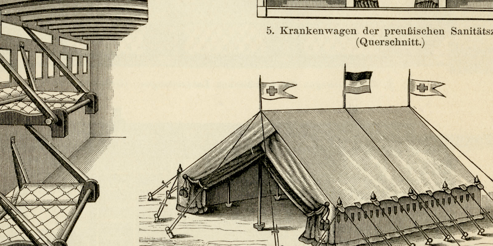 Kriegssanitätswesen I - II ca 1895 historische Bildtafel Holzstich