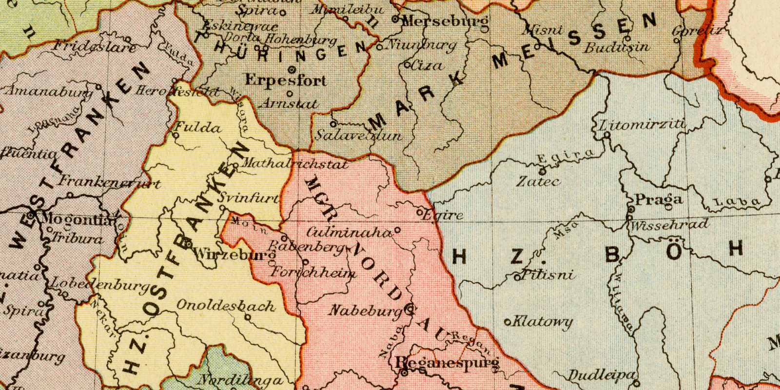 Deutschland Karte um das Jahr 1000 ca 1894 historische Karte Lithographie