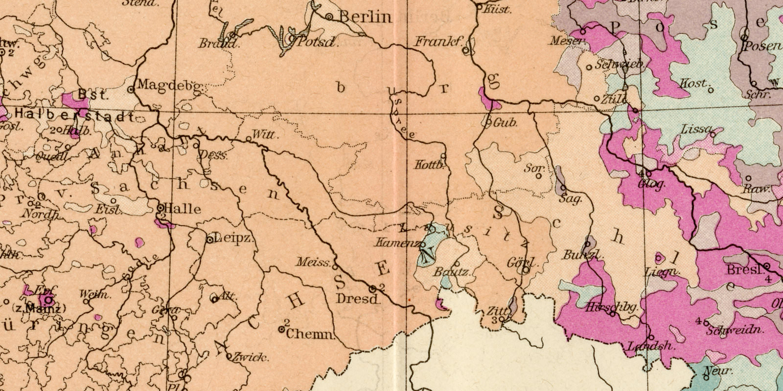 Deutsches Reich Konfessionen ca 1894 historische Karte Lithographie