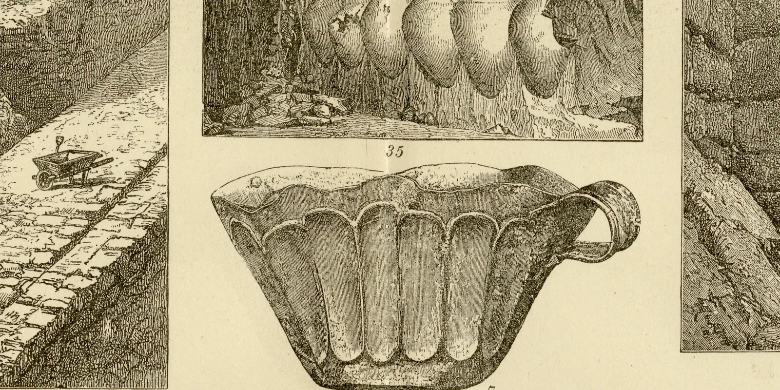 Mykenä Pompeji Ausgrabungen ca 1886 historische Grafik Holzstich
