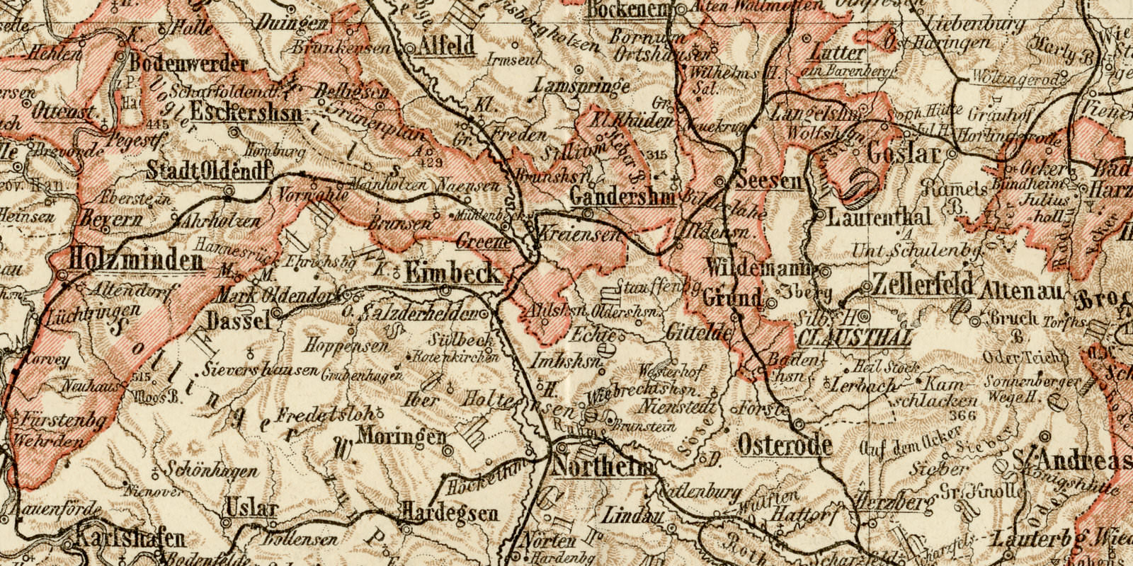 Braunschweig Lippe Waldeck grün ca 1896 historische Karte Lithographie
