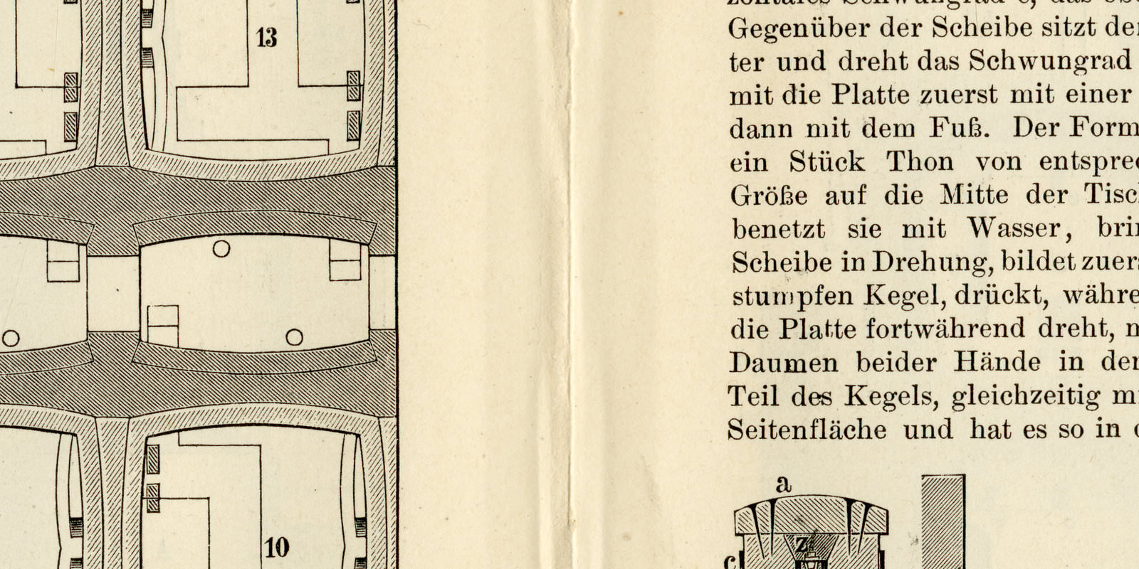 Thonwarenfabrikation ca 1897 historische Bildtafel Holzstich