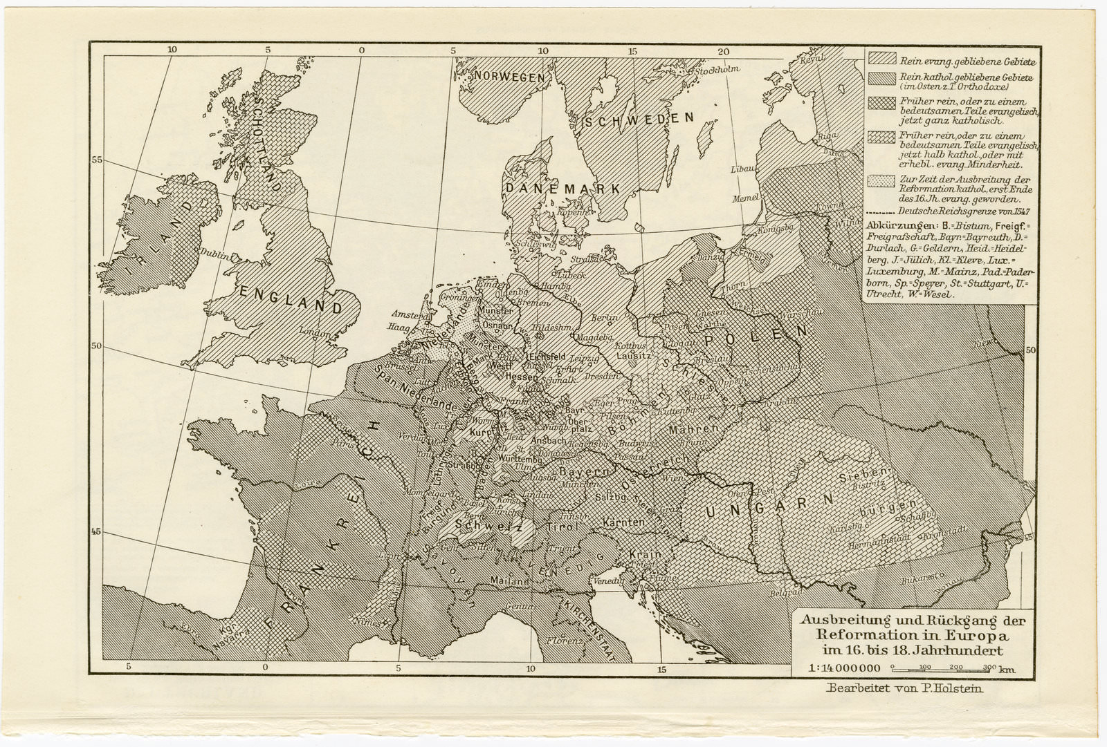 Deutschland zur Zeit der Reformation ca 1929 historische Karte Lithographie