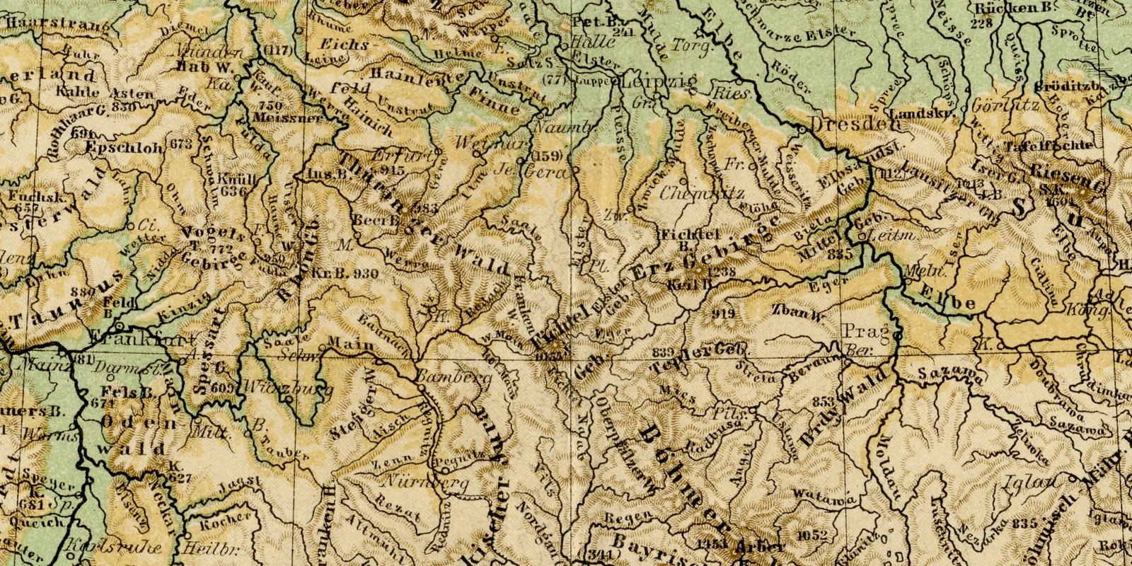 Deutsches Reich Berg- und Flußkarte ca 1883 historische Karte Lithographie